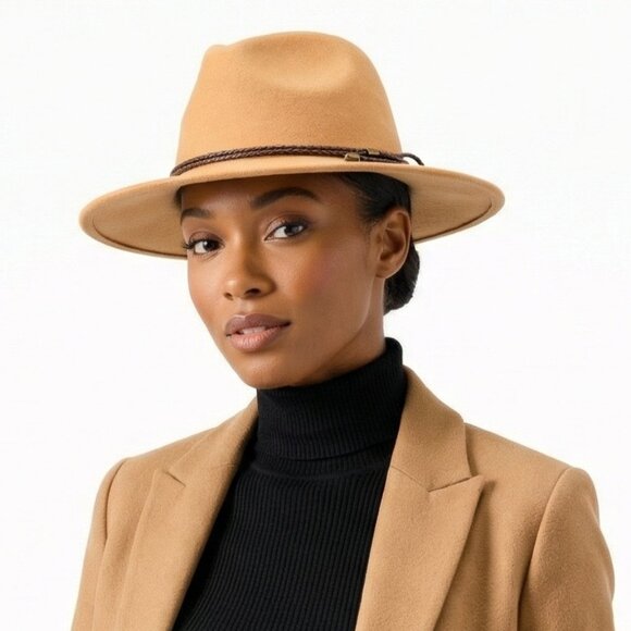 Camel Faux Wool Fedora Adjustable Hat